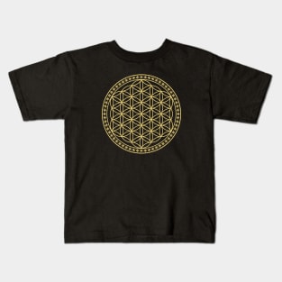 Flower of Life Sacred Geometry Yellow Kids T-Shirt